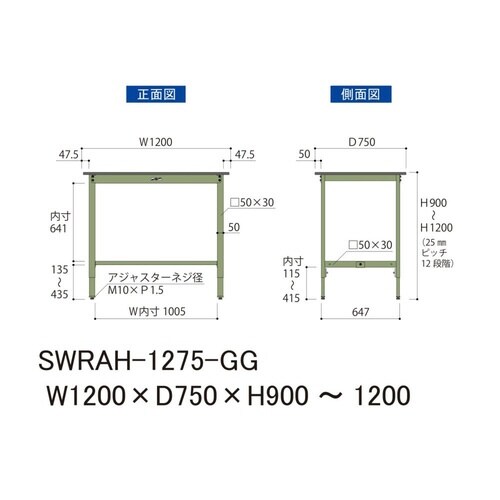 SWRAH−1275−GG高さ調整テーブル300
