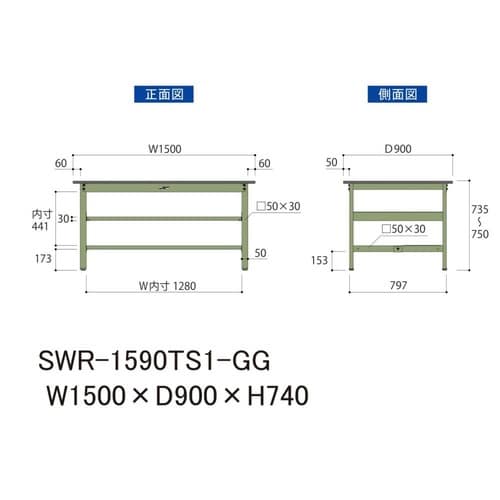 SWR−1590TS1GG固定棚付テーブル300