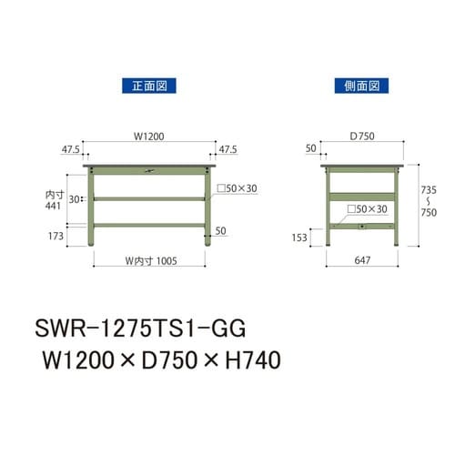 SWR−1275TS1GG固定棚付テーブル300