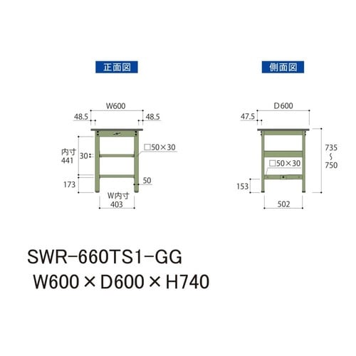 SWR−660TS1−GG固定棚付テーブル300