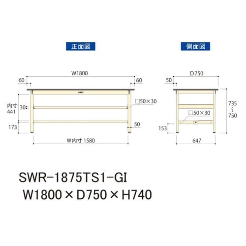 SWR−1875TS1GI固定棚付テーブル300