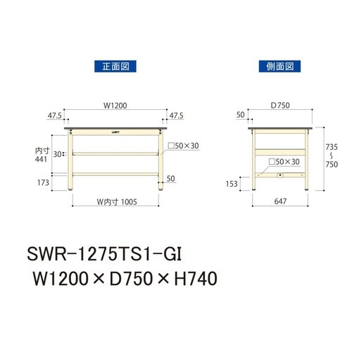 SWR−1275TS1GI固定棚付テーブル300