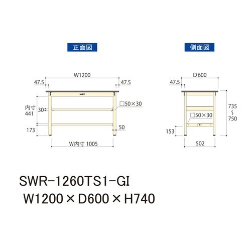 SWR−1260TS1GI固定棚付テーブル300