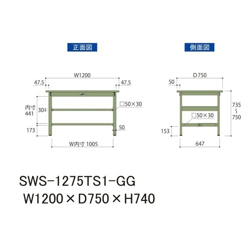 SWS−1275TS1GG固定棚付テーブル300