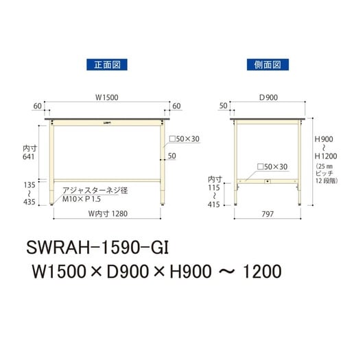 SWRAH−1590−GI高さ調整テーブル300