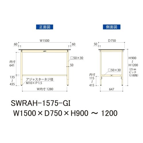 SWRAH−1575−GI高さ調整テーブル300