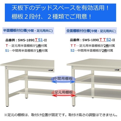 SWSH1275TS1GG固定棚付テーブル300