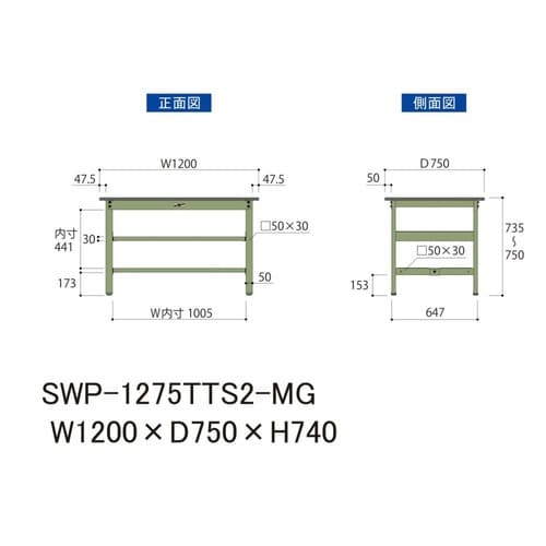 SWP1275TTS2MG固定棚付テーブル300