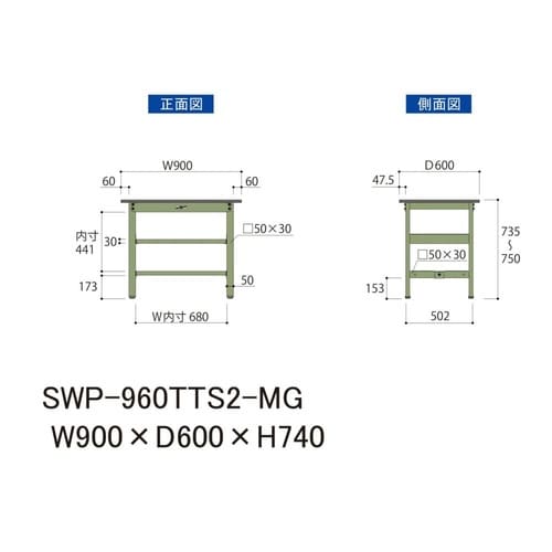 SWP−960TTS2MG固定棚付テーブル300
