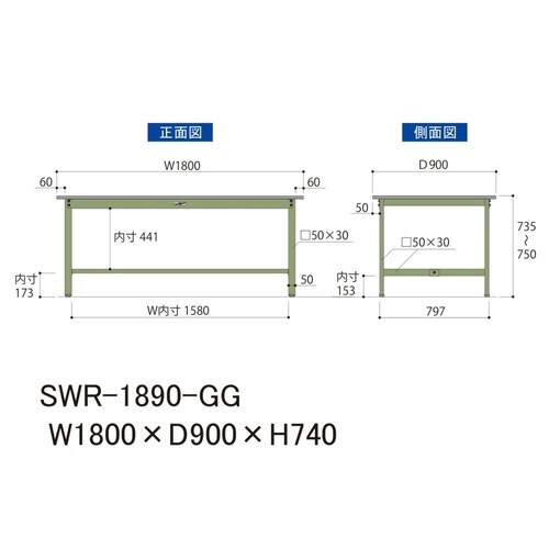 SWR−1890GG固定式ワークテーブル300