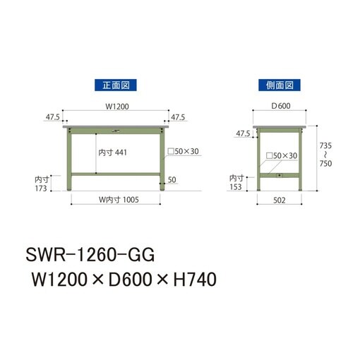 SWR−1260GG固定式ワークテーブル300