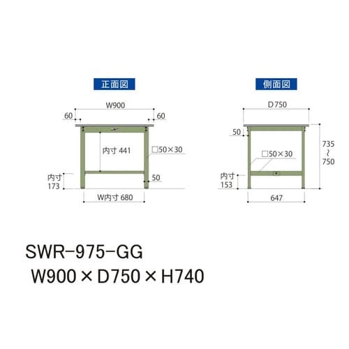 SWR−975−GG固定式ワークテーブル300