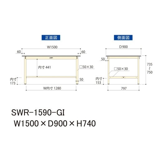 SWR−1590GI固定式ワークテーブル300