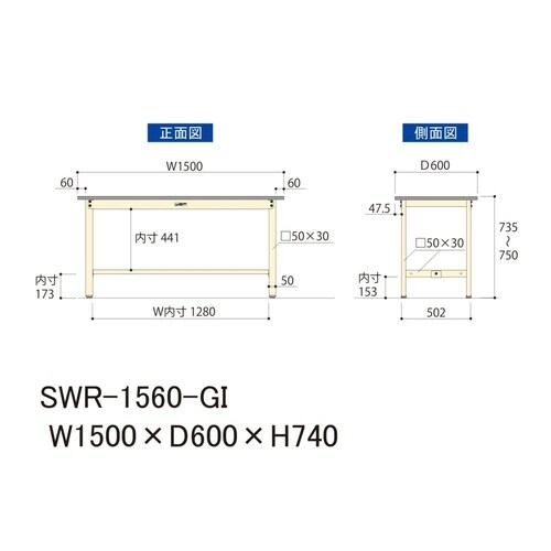 SWR−1560GI固定式ワークテーブル300