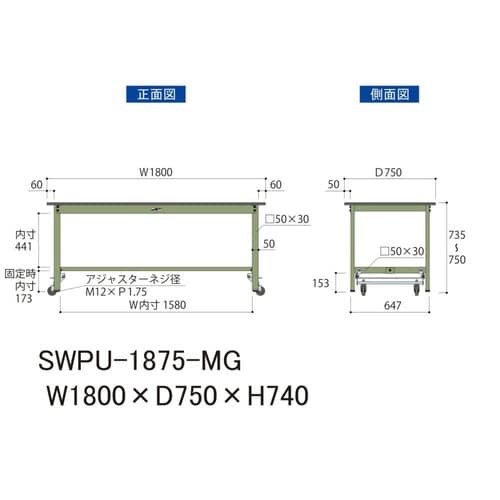 SWPU1875MGワンタッチ移動テーブル300
