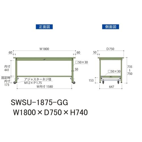 SWSU1875GGワンタッチ移動テーブル300