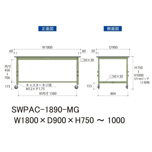SWPAC−1890−MG高さ調整テーブル300