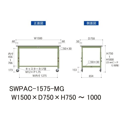 SWPAC−1575−MG高さ調整テーブル300