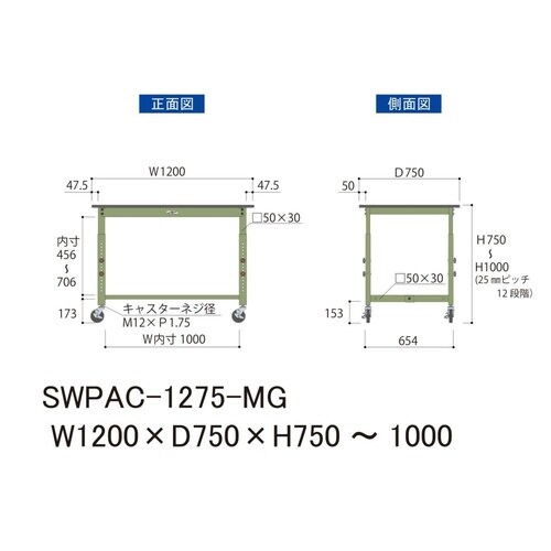 SWPAC−1275−MG高さ調整テーブル300