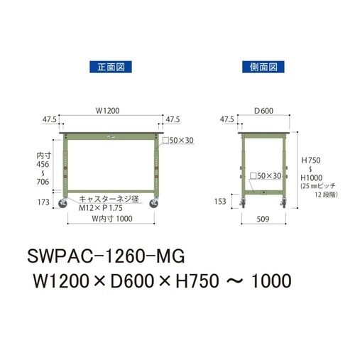 SWPAC−1260−MG高さ調整テーブル300