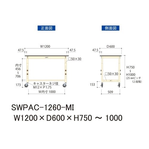 SWPAC−1260−MI高さ調整テーブル300