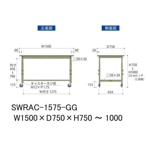 SWRAC−1575−GG高さ調整テーブル300