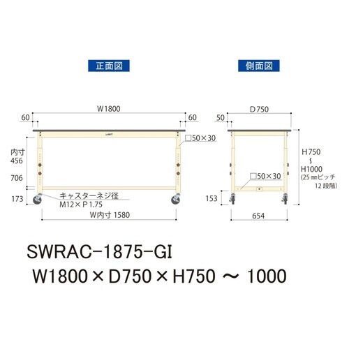 SWRAC−1875−GI高さ調整テーブル300