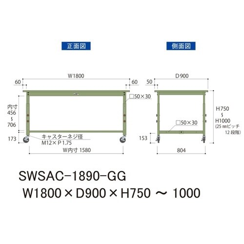 SWSAC−1890−GG高さ調整テーブル300
