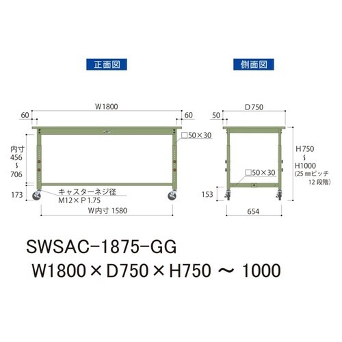 SWSAC−1875−GG高さ調整テーブル300
