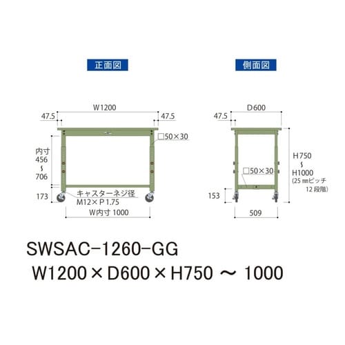 SWSAC−1260−GG高さ調整テーブル300