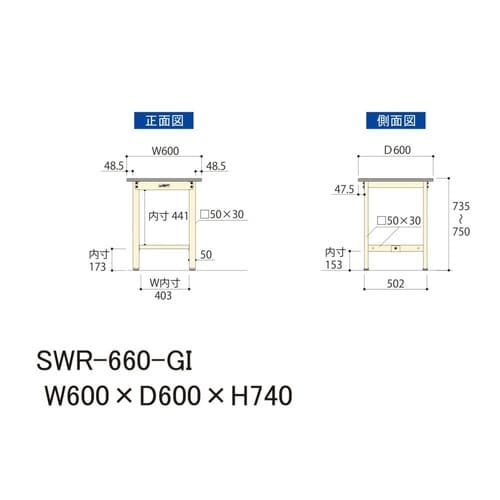 SWR−660−GI固定式ワークテーブル300