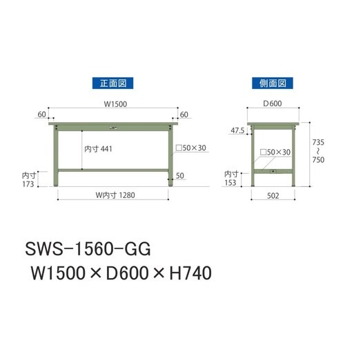 SWS−1560GG固定式ワークテーブル300