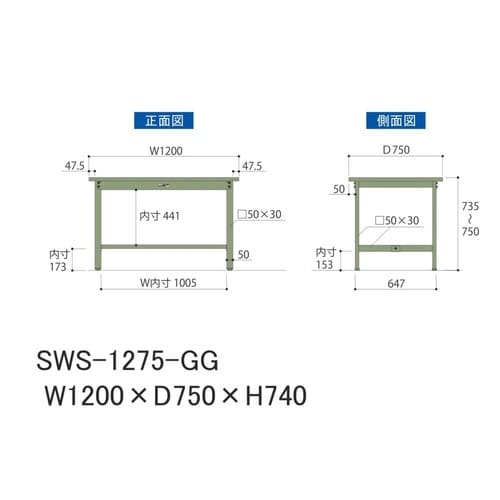 SWS−1275GG固定式ワークテーブル300