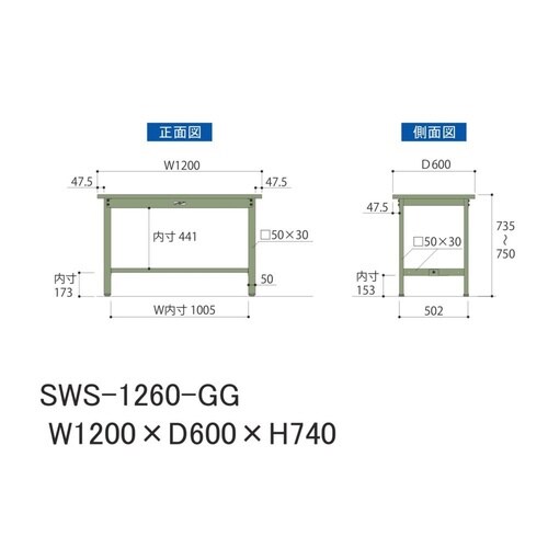 SWS−1260GG固定式ワークテーブル300