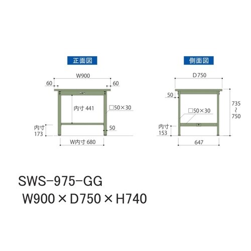 SWS−975−GG固定式ワークテーブル300