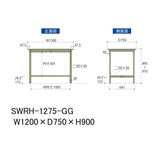 SWRH1275GG固定式ワークテーブル300