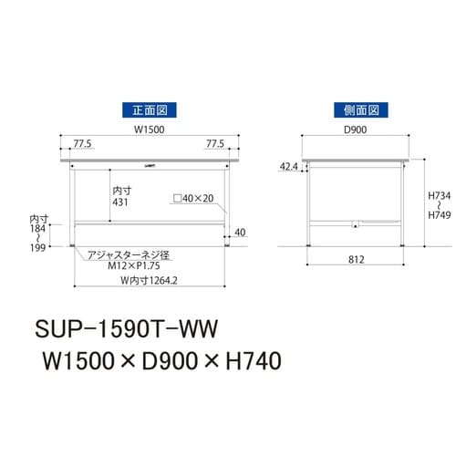 作業台固定式 SUP−1590T−WW半面棚