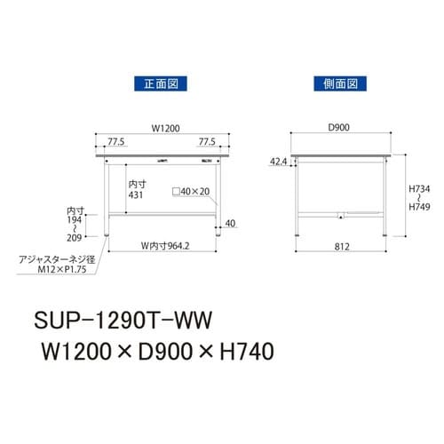 作業台固定式 SUP−1290T−WW半面棚