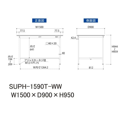 作業台固定式 SUPH−1590T−WW半面棚