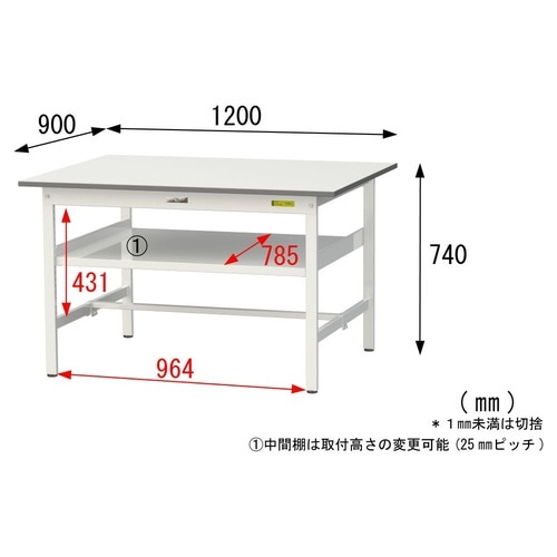 作業台中棚付 SUP−1290F−WW