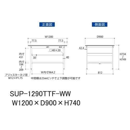 作業台中棚付 SUP−1290TTF−WW全面棚