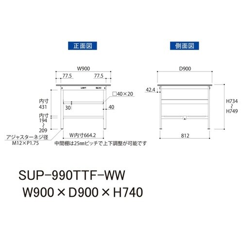 作業台中棚付 SUP−990TTF−WW全面棚
