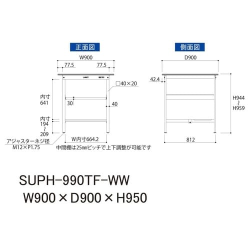 作業台中棚付 SUPH−990TF−WW半面棚
