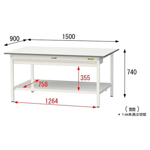 作業台ワイド引出SUP−1590WTT−WW全面棚