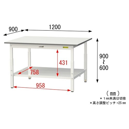 作業台高さ調整SUPA−1290TT−WW全面棚