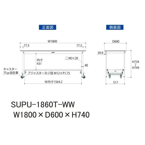 作業台ワンタッチ移動 SUPU1860TWW半面棚