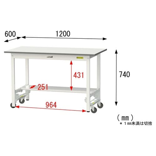 作業台ワンタッチ移動 SUPU1260TWW半面棚