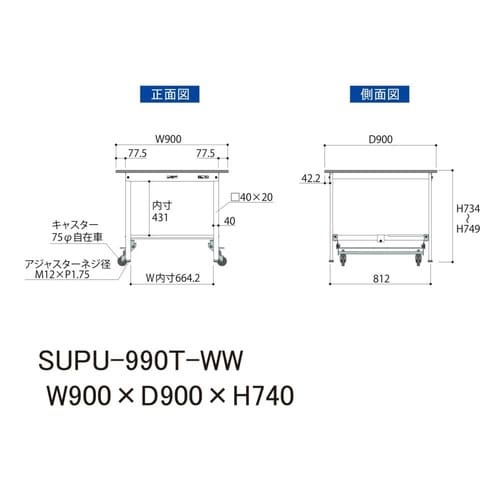 作業台ワンタッチ移動 SUPU990TWW半面棚