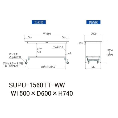 作業台ワンタッチ移動SUPU1560TTWW全面棚
