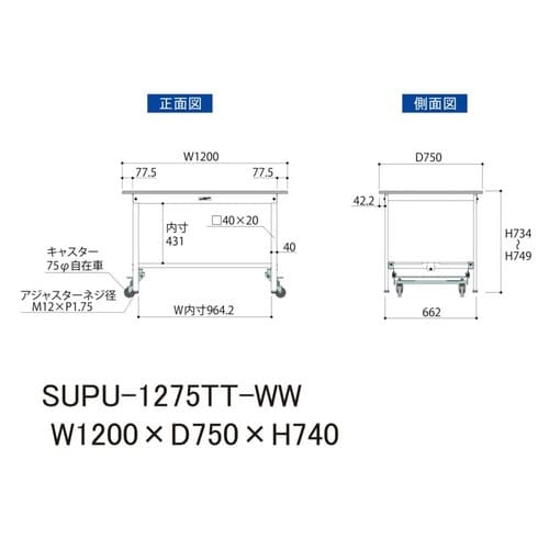 作業台ワンタッチ移動SUPU1275TTWW全面棚